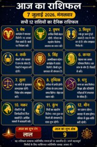 आज 7 जुलाई 2026 (मंगलवार) का सभी 12 राशियों का संक्षिप्त राशिफल: