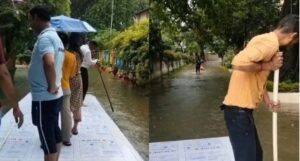 IIT रुड़की बना ‘टाइटैनिक’! भारी बारिश के बाद जलमग्न कैंपस में लकड़ी के तख्त पर सफर करते दिखे छात्र