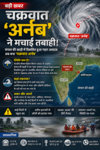 चक्रवात ‘अर्नब’ को लेकर बड़ी खबर: बंगाल की खाड़ी से उठे सिस्टम का कई राज्यों पर असर, भारी बारिश का अलर्ट